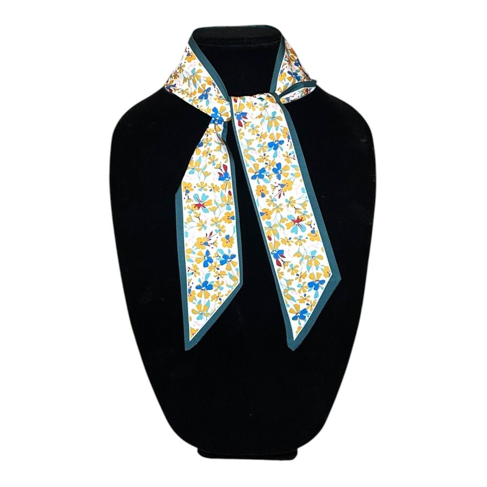 Yellow Floral Woman Scarf Thin Ribbon Wrap 37” X 2.5”